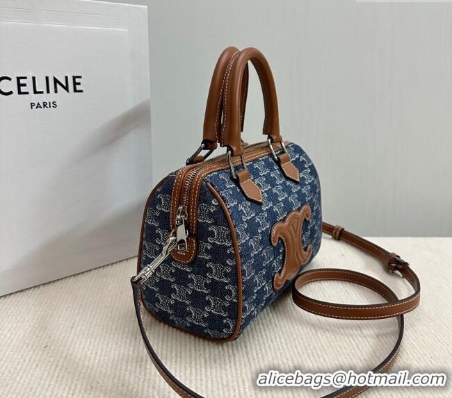 Market Sells Celine Small Boston Bag in Triomphe Denim and Calfskin 113772 Blue 2024