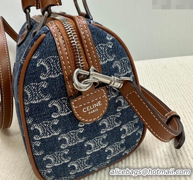 Market Sells Celine Small Boston Bag in Triomphe Denim and Calfskin 113772 Blue 2024