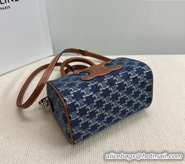 Market Sells Celine Small Boston Bag in Triomphe Denim and Calfskin 113772 Blue 2024