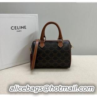 Market Sells Celine Small Boston Bag in Triomphe Canvas and Calfskin 113772 Tan Brown 2024