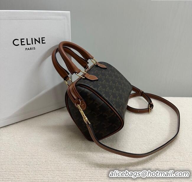 Market Sells Celine Small Boston Bag in Triomphe Canvas and Calfskin 113772 Tan Brown 2024