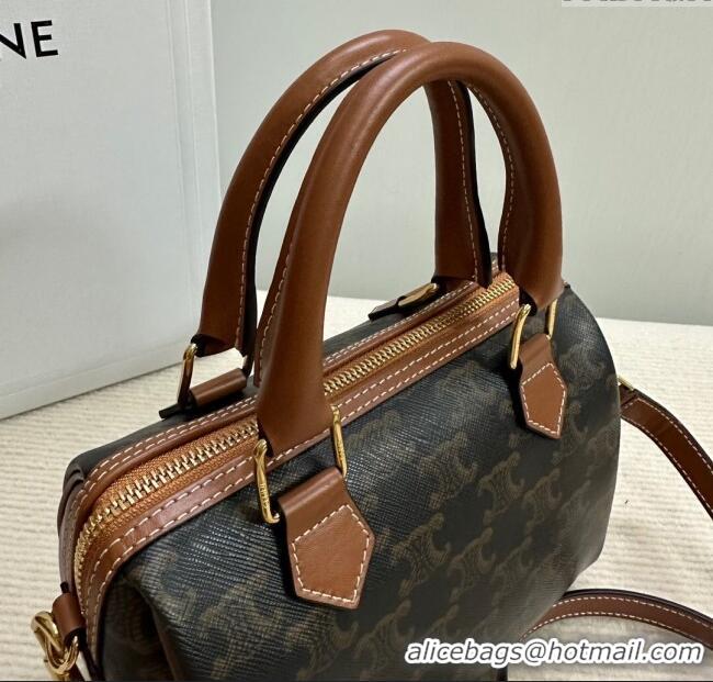Market Sells Celine Small Boston Bag in Triomphe Canvas and Calfskin 113772 Tan Brown 2024