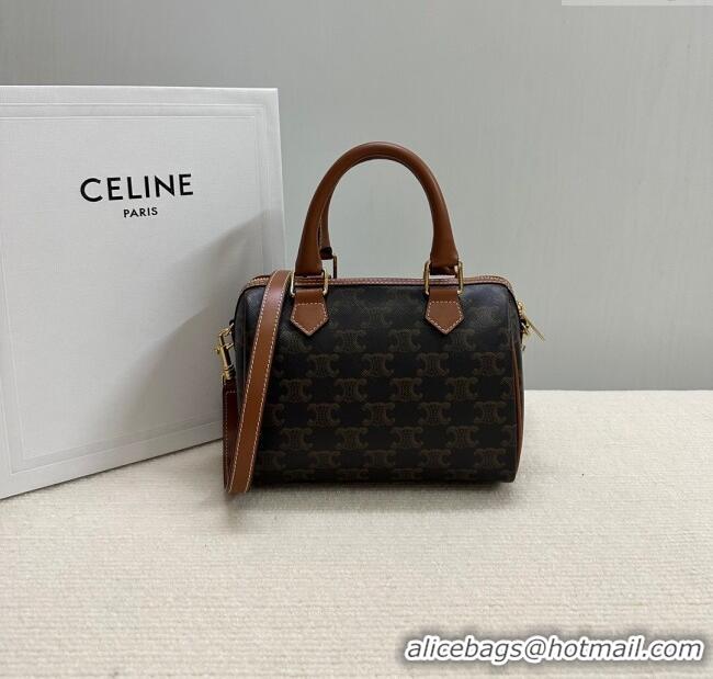 Market Sells Celine Small Boston Bag in Triomphe Canvas and Calfskin 113772 Tan Brown 2024