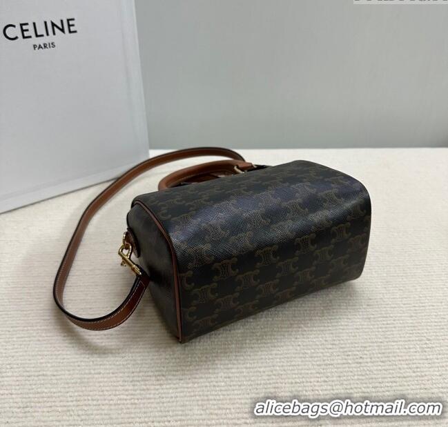 Market Sells Celine Small Boston Bag in Triomphe Canvas and Calfskin 113772 Tan Brown 2024