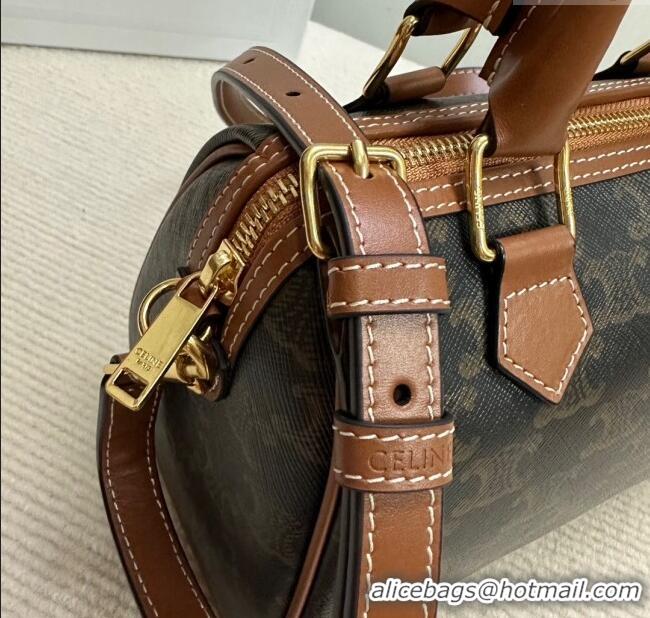 Market Sells Celine Small Boston Bag in Triomphe Canvas and Calfskin 113772 Tan Brown 2024