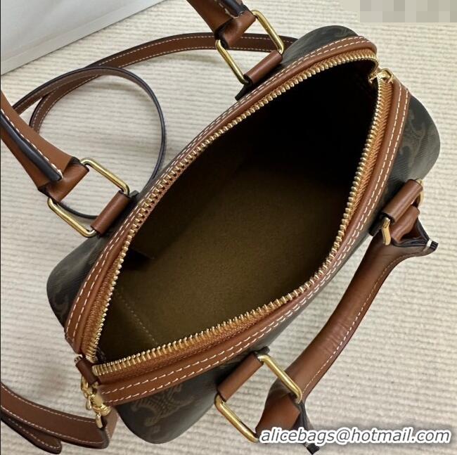 Market Sells Celine Small Boston Bag in Triomphe Canvas and Calfskin 113772 Tan Brown 2024