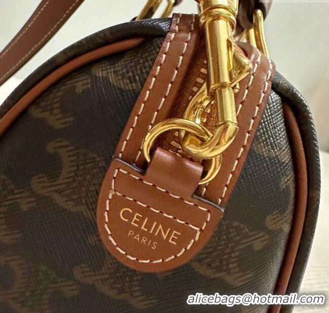 Market Sells Celine Small Boston Bag in Triomphe Canvas and Calfskin 113772 Tan Brown 2024