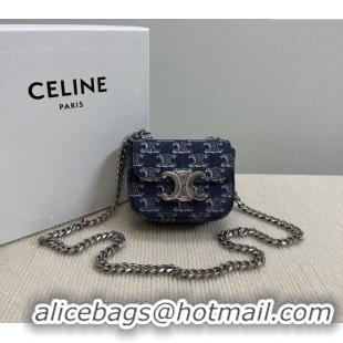 Classic Specials Celine Mini Chain Claude Bag in Triomphe Blue Denim 10L843 2024