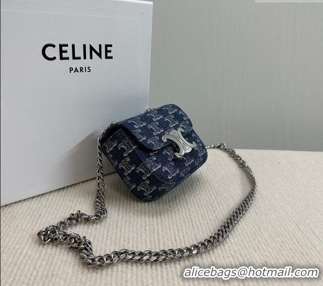 Classic Specials Celine Mini Chain Claude Bag in Triomphe Blue Denim 10L843 2024