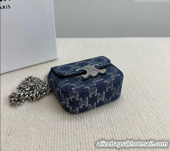 Classic Specials Celine Mini Chain Claude Bag in Triomphe Blue Denim 10L843 2024