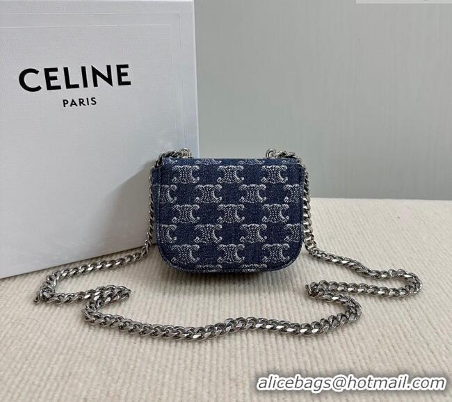 Classic Specials Celine Mini Chain Claude Bag in Triomphe Blue Denim 10L843 2024