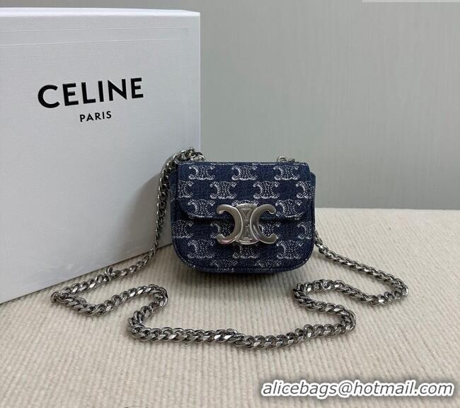 Classic Specials Celine Mini Chain Claude Bag in Triomphe Blue Denim 10L843 2024