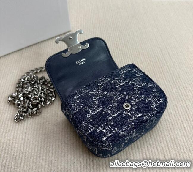 Classic Specials Celine Mini Chain Claude Bag in Triomphe Blue Denim 10L843 2024