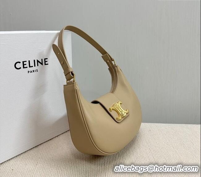 Luxury Discount Celine Ava Triomphe Soft Hobo bag in Smooth Calfskin 114493 Beige 2024