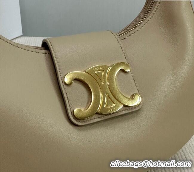 Luxury Discount Celine Ava Triomphe Soft Hobo bag in Smooth Calfskin 114493 Beige 2024