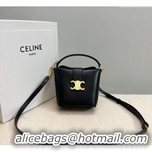 Best Price Celine Triomphe Calfskin Mini Bucket bag 10K943 Black 2024