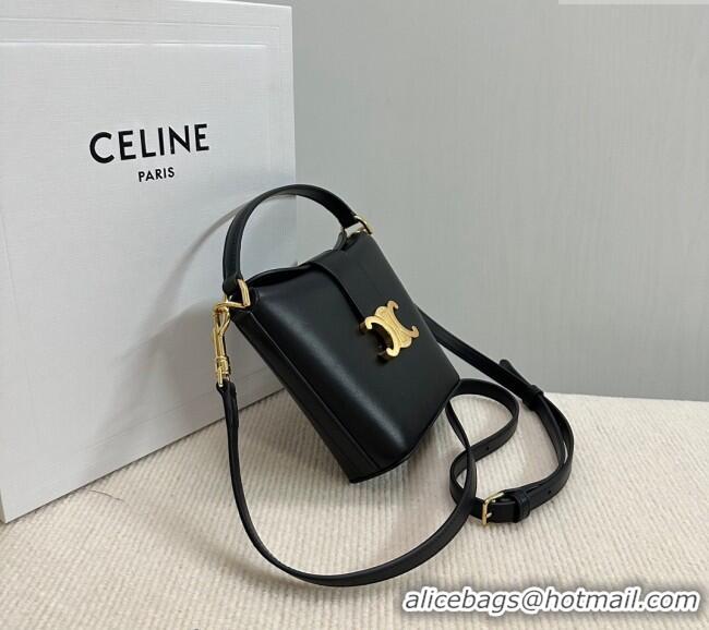 Best Price Celine Triomphe Calfskin Mini Bucket bag 10K943 Black 2024