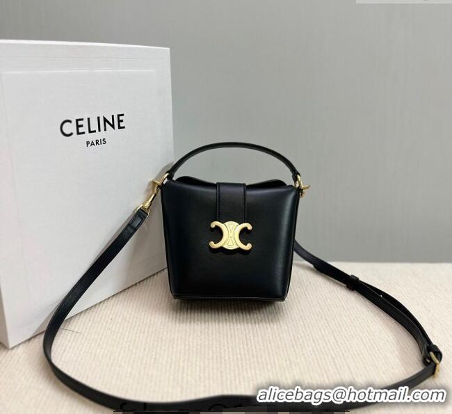 Best Price Celine Triomphe Calfskin Mini Bucket bag 10K943 Black 2024