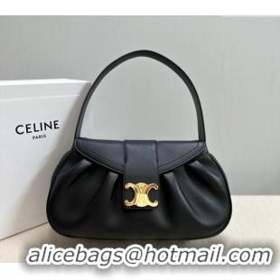 Famous Brand Celine Medium Polly Hobo Bag in Supple Calfskin 115633 Black 2024