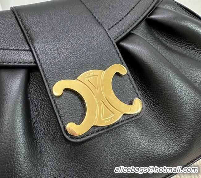 Famous Brand Celine Medium Polly Hobo Bag in Supple Calfskin 115633 Black 2024