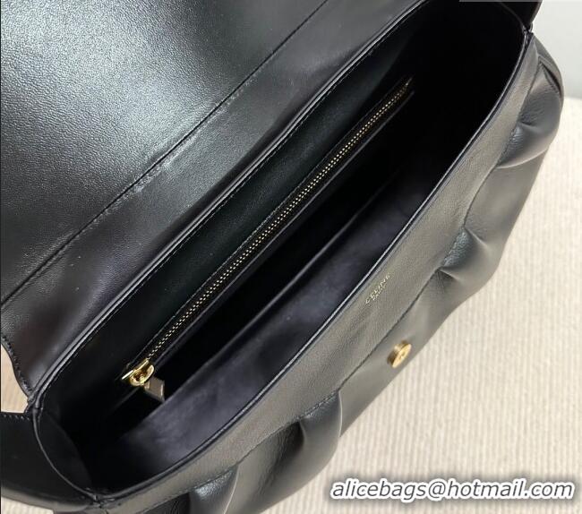 Famous Brand Celine Medium Polly Hobo Bag in Supple Calfskin 115633 Black 2024