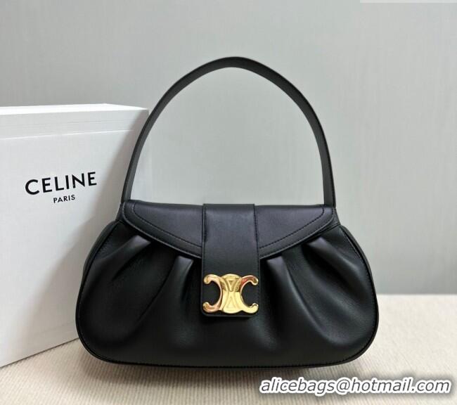 Famous Brand Celine Medium Polly Hobo Bag in Supple Calfskin 115633 Black 2024