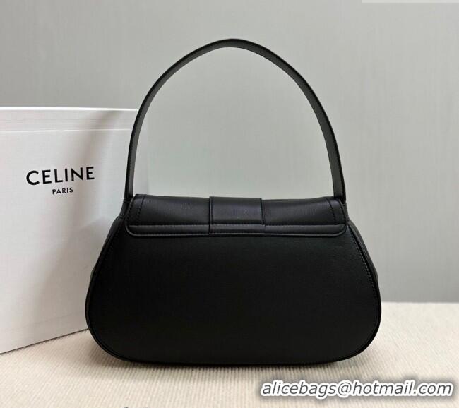 Famous Brand Celine Medium Polly Hobo Bag in Supple Calfskin 115633 Black 2024
