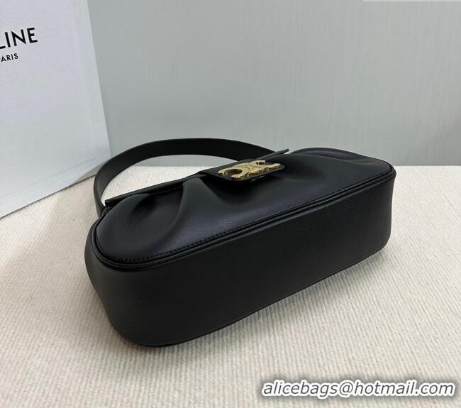 Famous Brand Celine Medium Polly Hobo Bag in Supple Calfskin 115633 Black 2024