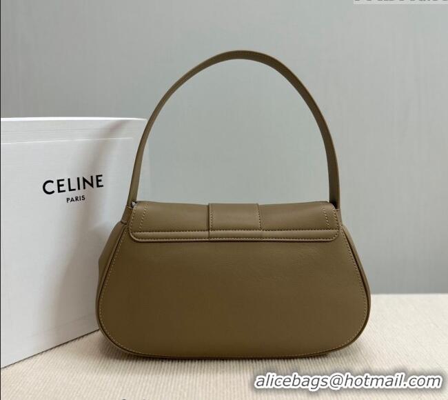 Good Taste Celine Medium Polly Hobo Bag in Supple Calfskin 115633 Sepia Brown 2024