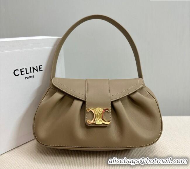 Good Taste Celine Medium Polly Hobo Bag in Supple Calfskin 115633 Sepia Brown 2024