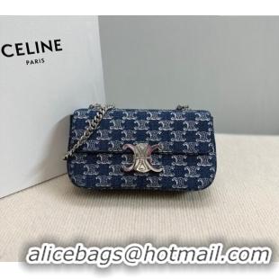 Top Design Celine Chain Shoulder Bag Claude in Denim with Triomphe All-Over C115202 2024