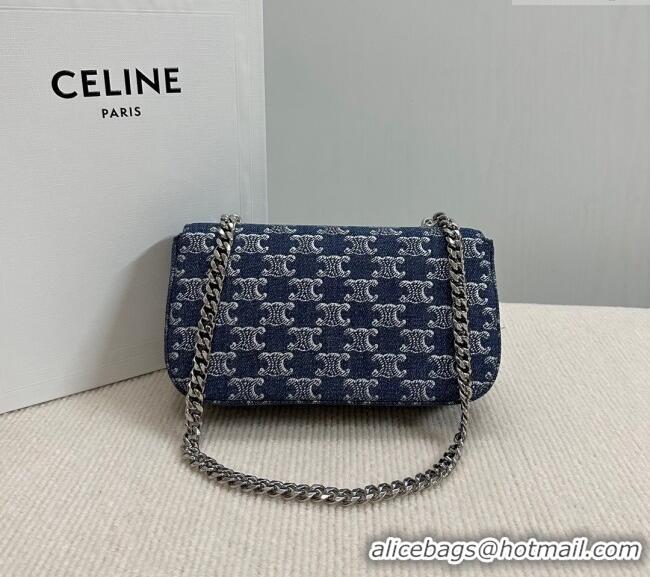 Top Design Celine Chain Shoulder Bag Claude in Denim with Triomphe All-Over C115202 2024