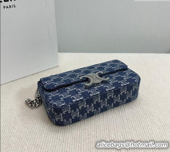 Top Design Celine Chain Shoulder Bag Claude in Denim with Triomphe All-Over C115202 2024