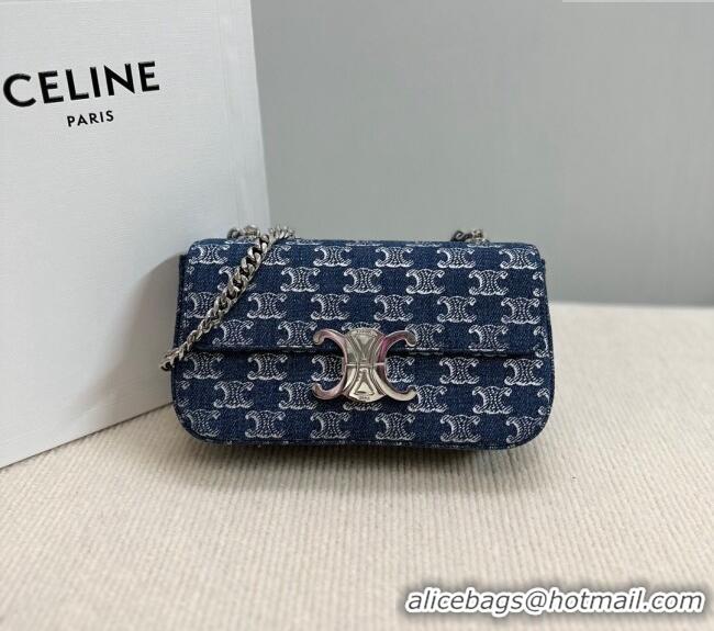 Top Design Celine Chain Shoulder Bag Claude in Denim with Triomphe All-Over C115202 2024
