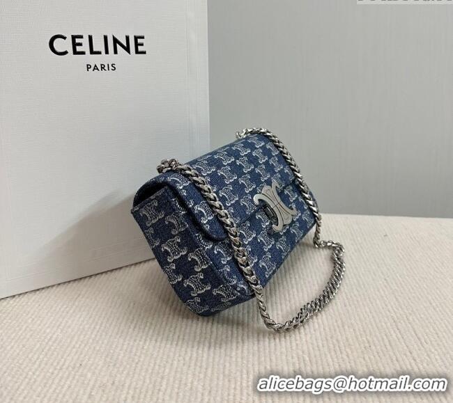Top Design Celine Chain Shoulder Bag Claude in Denim with Triomphe All-Over C115202 2024