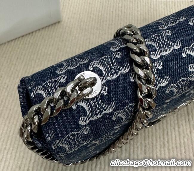 Top Design Celine Chain Shoulder Bag Claude in Denim with Triomphe All-Over C115202 2024