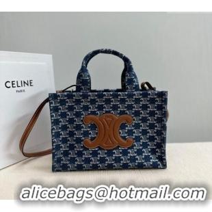 Classic Specials Celine Small Cabas Thais Tote Bag in Denim with Triomphe All-over 199162 2024