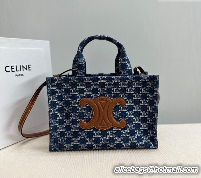 Classic Specials Celine Small Cabas Thais Tote Bag in Denim with Triomphe All-over 199162 2024