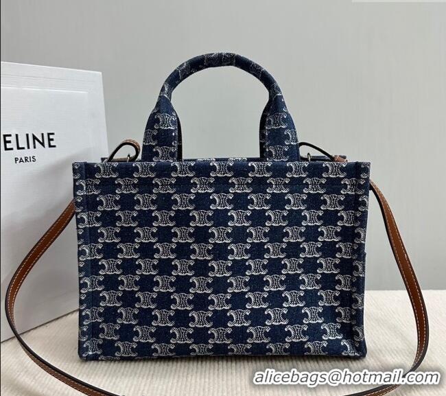 Classic Specials Celine Small Cabas Thais Tote Bag in Denim with Triomphe All-over 199162 2024