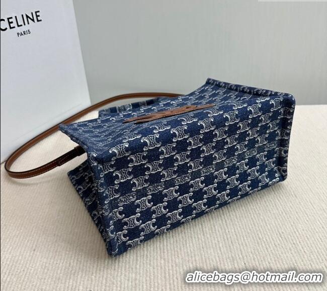 Classic Specials Celine Small Cabas Thais Tote Bag in Denim with Triomphe All-over 199162 2024