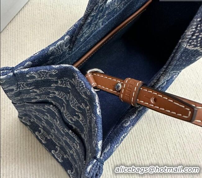 Classic Specials Celine Small Cabas Thais Tote Bag in Denim with Triomphe All-over 199162 2024