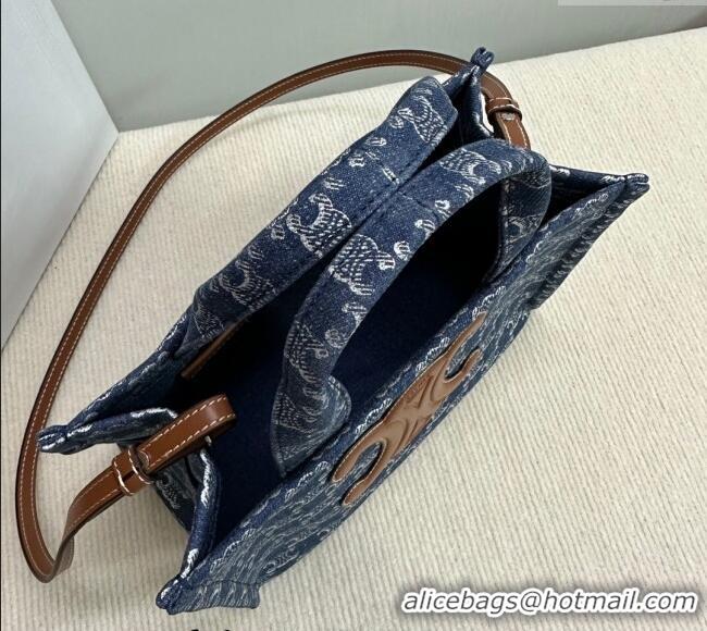 Classic Specials Celine Small Cabas Thais Tote Bag in Denim with Triomphe All-over 199162 2024