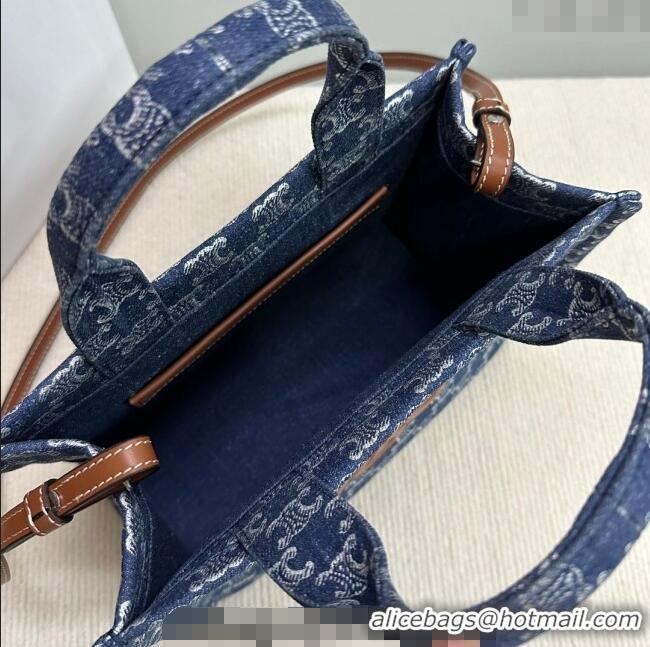 Classic Specials Celine Small Cabas Thais Tote Bag in Denim with Triomphe All-over 199162 2024