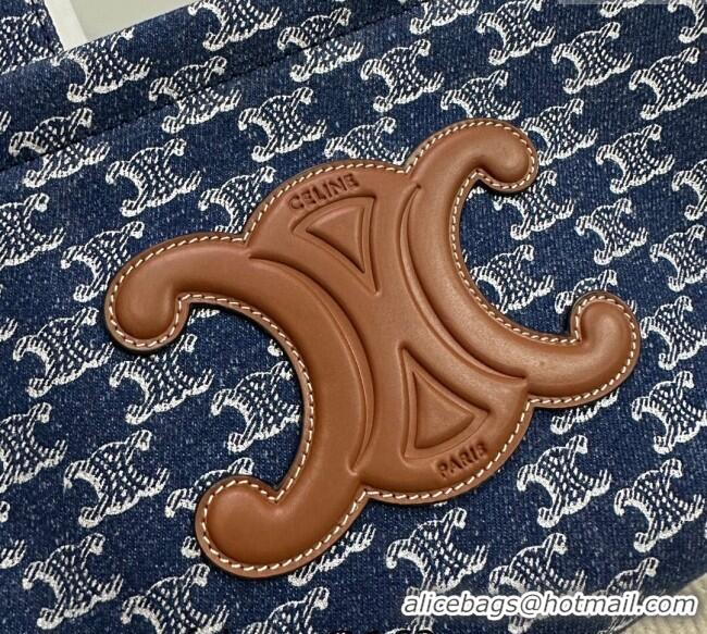 Classic Specials Celine Small Cabas Thais Tote Bag in Denim with Triomphe All-over 199162 2024