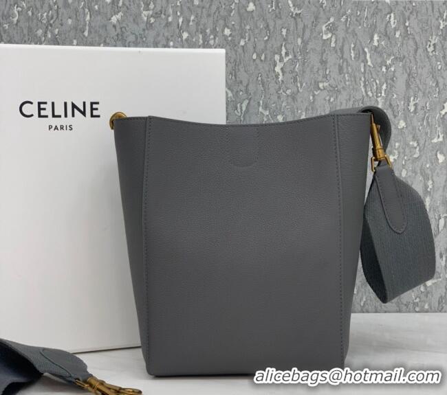 Buy Cheap Celine Seau Sangle Small Bucket Bag in Supple Grained Calfskin 2088 Grey 2024