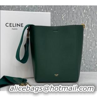 Buy Fashionable Celine Seau Sangle Small Bucket Bag in Supple Grained Calfskin 2088 Green 2024