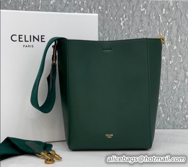 Buy Fashionable Celine Seau Sangle Small Bucket Bag in Supple Grained Calfskin 2088 Green 2024