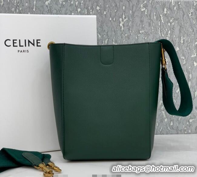 Buy Fashionable Celine Seau Sangle Small Bucket Bag in Supple Grained Calfskin 2088 Green 2024