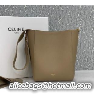 Top Grade Celine Seau Sangle Small Bucket Bag in Supple Grained Calfskin 2088 Beige 2024