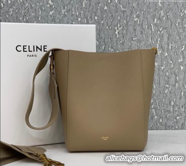 Top Grade Celine Seau Sangle Small Bucket Bag in Supple Grained Calfskin 2088 Beige 2024